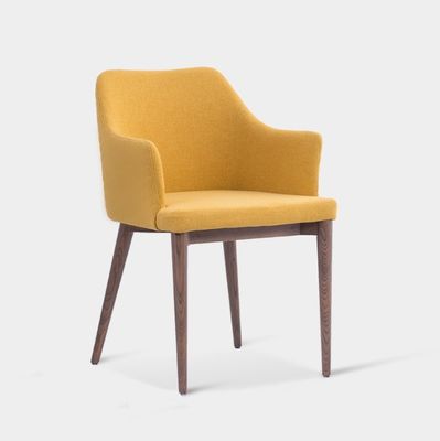 Hotel Restaurant Dining Chair with Solid Ash Wood Frame and Upholstered Metal Fabric Foam Seat