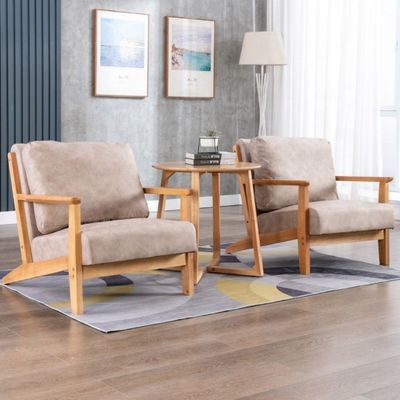 Nordic Morden Solid Wood Vintage Single Sofa Wooden Leisure Arm Chair Upholstered Sofa Recliner Chair