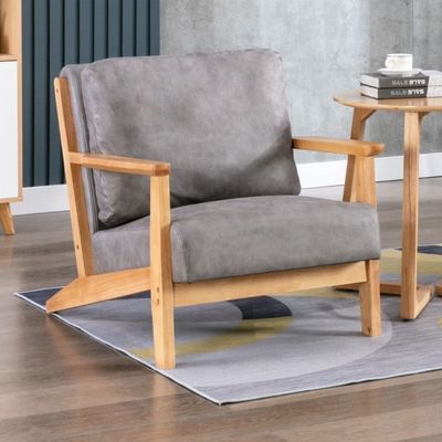 Nordic Morden Solid Wood Vintage Single Sofa Wooden Leisure Arm Chair Upholstered Sofa Recliner Chair