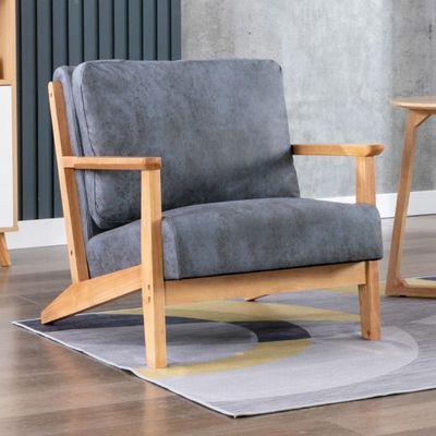 Nordic Morden Solid Wood Vintage Single Sofa Wooden Leisure Arm Chair Upholstered Sofa Recliner Chair