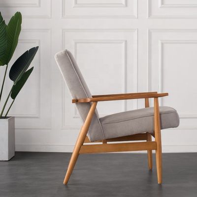 Living Room Chair European Dining Simple Designs Classic Lounge Wood Chairs with Vintage Fabric Armrest and Cushion Seat