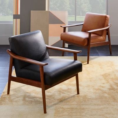 Hotel Specific Living Room Chair in Modern Design with Leather Armrest and Velvet Fabric