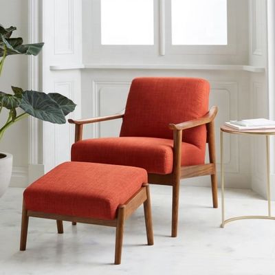 Hotel Specific Living Room Chair in Modern Design with Leather Armrest and Velvet Fabric