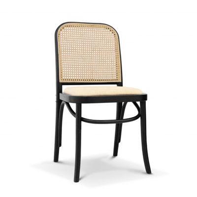 Classic Solid Wood Frame Dining Chair in Black Rattan for Living Restaurant Hotel Modern Design Style