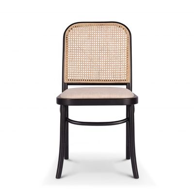 Classic Solid Wood Frame Dining Chair in Black Rattan for Living Restaurant Hotel Modern Design Style