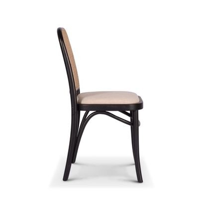 Classic Solid Wood Frame Dining Chair in Black Rattan for Living Restaurant Hotel Modern Design Style