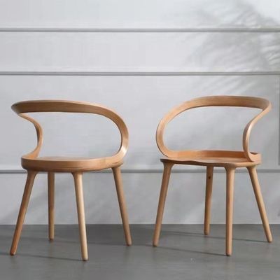 Modern Dining Room Beech Solid Wood Coffee Bending Chair with Curved Backrest and Nordic Style