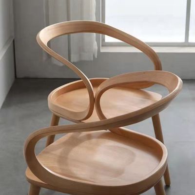 Modern Dining Room Beech Solid Wood Coffee Bending Chair with Curved Backrest and Nordic Style