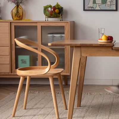 Modern Dining Room Beech Solid Wood Coffee Bending Chair with Curved Backrest and Nordic Style