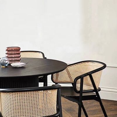 School Nordic Wood Cane Wicker Rattan Back Dining Chair Living Room Black Rattan Dining Relax Cane Chair