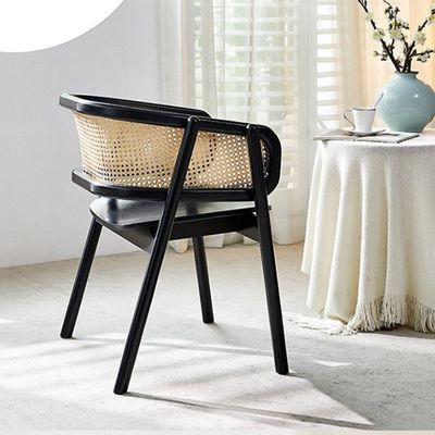 School Nordic Wood Cane Wicker Rattan Back Dining Chair Living Room Black Rattan Dining Relax Cane Chair