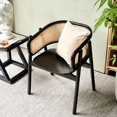 School Nordic Wood Cane Wicker Rattan Back Dining Chair Living Room Black Rattan Dining Relax Cane Chair
