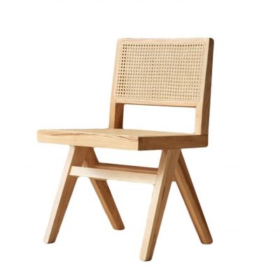 Modern Design Adjustable Height Rattan Armless Dining Chair with Solid Wood Seat and Back