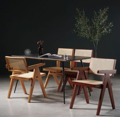 Modern Design Adjustable Height Rattan Armless Dining Chair with Solid Wood Seat and Back