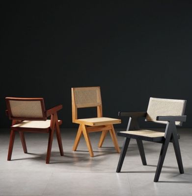 Modern Design Adjustable Height Rattan Armless Dining Chair with Solid Wood Seat and Back