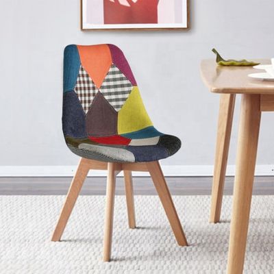 Without Folded Fabric Linen Reception Chairs With Backrest Soft Cushion Tulip Patchwork Scandinavian Chair for Kitchen