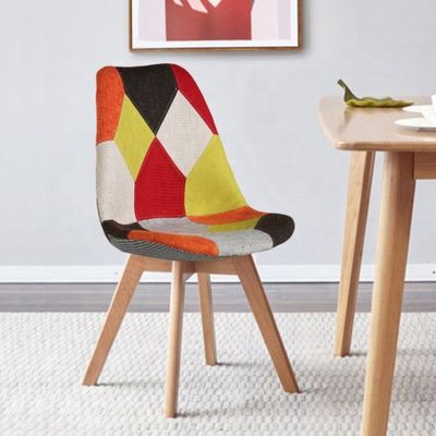 Without Folded Fabric Linen Reception Chairs With Backrest Soft Cushion Tulip Patchwork Scandinavian Chair for Kitchen
