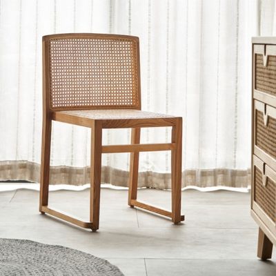 Space Saving Stacking Wood Rattan Dining Chairs Modern Nordic Style for Comfortable Dining