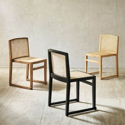 Space Saving Stacking Wood Rattan Dining Chairs Modern Nordic Style for Comfortable Dining