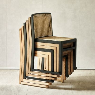 Space Saving Stacking Wood Rattan Dining Chairs Modern Nordic Style for Comfortable Dining