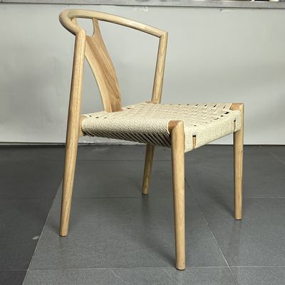 Mail Packing Simple Restaurant Stackable Wood Chair with Rope Seat and Lightweight Design