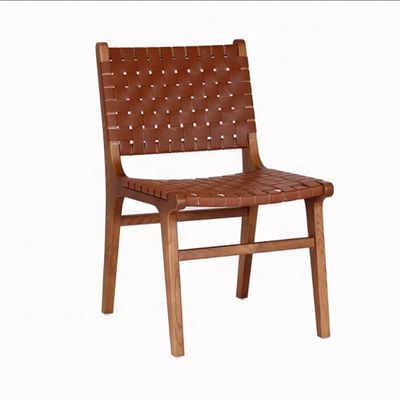 Modern Nordic Light Luxury Saddle Leather Solid Wood Dining Chair for Hotel Homestay
