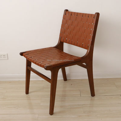Modern Nordic Light Luxury Saddle Leather Solid Wood Dining Chair for Hotel Homestay