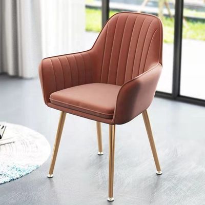Gold Metal Leg and Armrest Flannel Dining Chair Elegant Velvet Armchair for Coffee Shop or Dining Room Furniture
