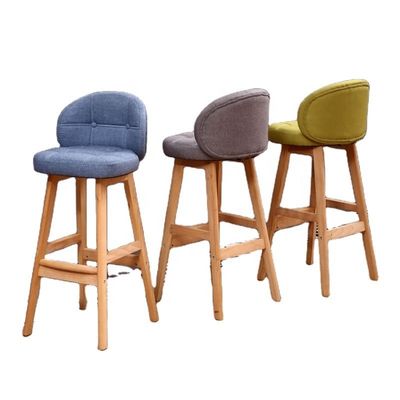 Commercial Furniture Modern High Bamboo Bar Stool with Soft Gray Cotton Cushion