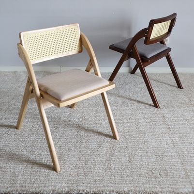 Foldable Wood Chair for Restaurants Durable Rattan Dining Chairs in Natural/Walnut Color