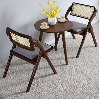 Foldable Wood Chair for Restaurants Durable Rattan Dining Chairs in Natural/Walnut Color