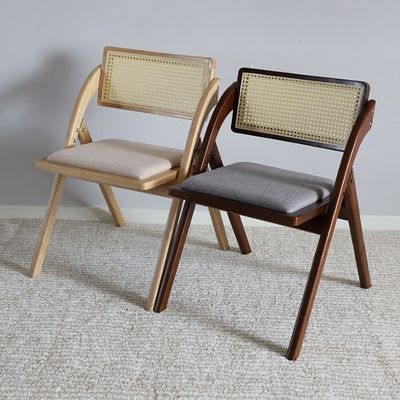 Foldable Wood Chair for Restaurants Durable Rattan Dining Chairs in Natural/Walnut Color