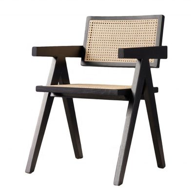 Modern Restaurant Armrest Rattan Cane Dining Chair in Solid Material and Modern Design