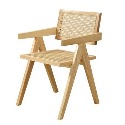 Modern Restaurant Armrest Rattan Cane Dining Chair in Solid Material and Modern Design