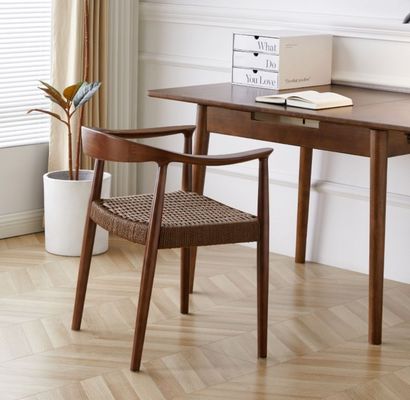 Woven Cord Seat Nordic Armchair for Living Room Meeting Room W59*D47*H73CM Lacquered Finish Modern Wood