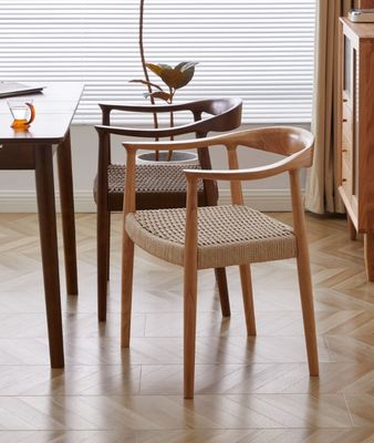 Woven Cord Seat Nordic Armchair for Living Room Meeting Room W59*D47*H73CM Lacquered Finish Modern Wood
