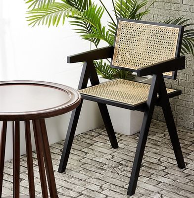 Modern Design Style Dining Room Furniture Luxury Rattan Solid Wood Restaurant Chair With Armrest