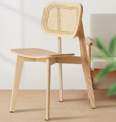Restaurant Chair W46*D46*H86CM Vintage Rattan Solid Wood Dining Chair for Home Furniture