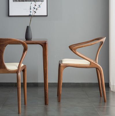 Nordic Solid Wood Bedroom Dining Chair with Armrest Modern Design Lacquered Finish