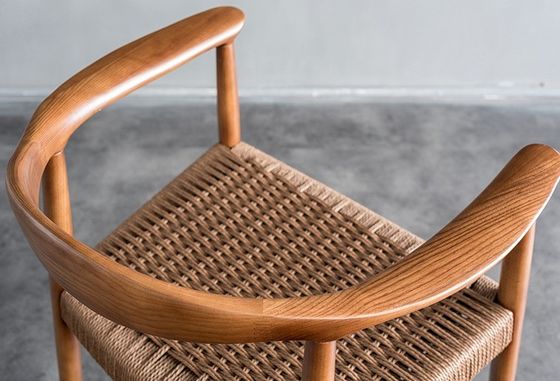 Living Room Chair Modern Woven Rope Solid Wood Dining Chair With Armrest