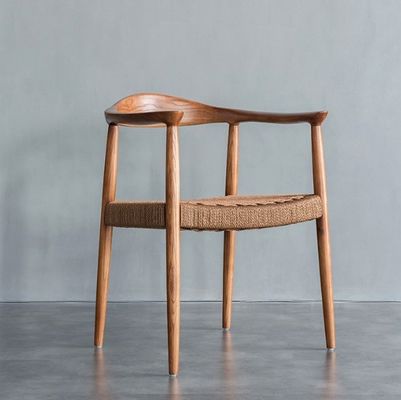 Living Room Chair Modern Woven Rope Solid Wood Dining Chair With Armrest