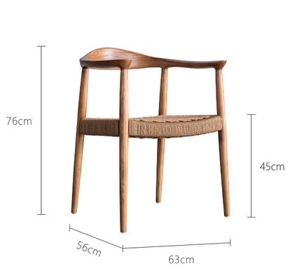 Living Room Chair Modern Woven Rope Solid Wood Dining Chair With Armrest