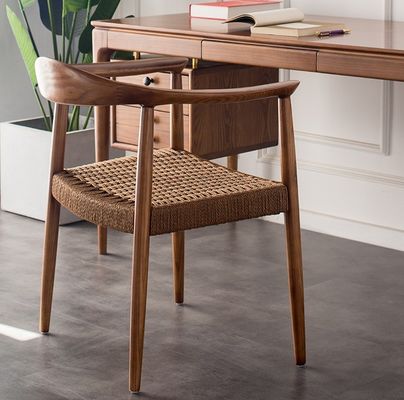 Living Room Chair Modern Woven Rope Solid Wood Dining Chair With Armrest