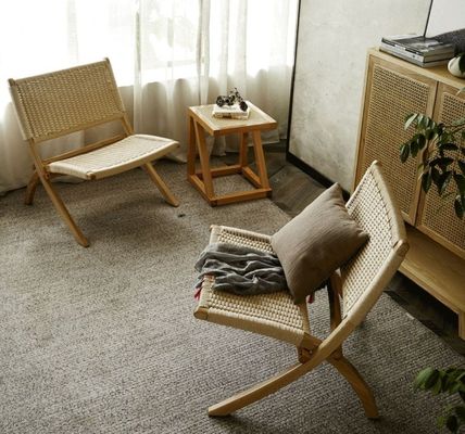 Effortless Elegance Lacquered Finish Nordic Classical Woven Cord Solid Wood Folding Lounge Chair for Living Room