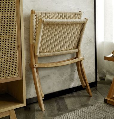 Effortless Elegance Lacquered Finish Nordic Classical Woven Cord Solid Wood Folding Lounge Chair for Living Room