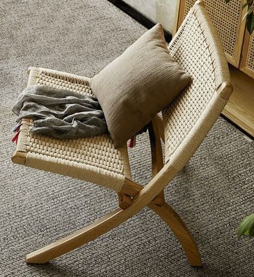 Effortless Elegance Lacquered Finish Nordic Classical Woven Cord Solid Wood Folding Lounge Chair for Living Room
