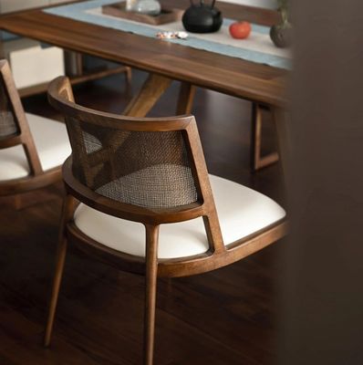 Dining Room Furniture Luxury Rattan Solid Wood PU Leather Seat Dining Chair For Restaurant with and OEM Service Accepted
