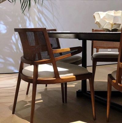 Dining Room Furniture Luxury Rattan Solid Wood PU Leather Seat Dining Chair For Restaurant with and OEM Service Accepted