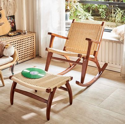 Add a Touch of Elegance to Your Outdoor Lounge with Vintage Woven Rope Solid Wood Rocking Chair