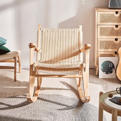Add a Touch of Elegance to Your Outdoor Lounge with Vintage Woven Rope Solid Wood Rocking Chair